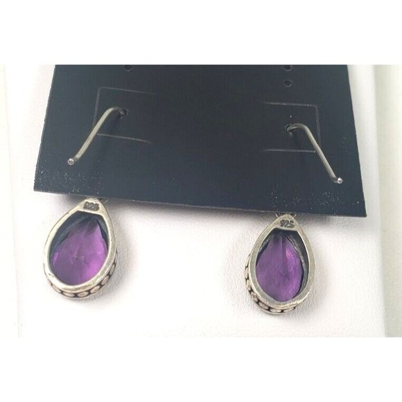 Vintage Sterling Silver 925 Amythist Teardrop Pendant Matching Earrings with 18" - Picture 12 of 12